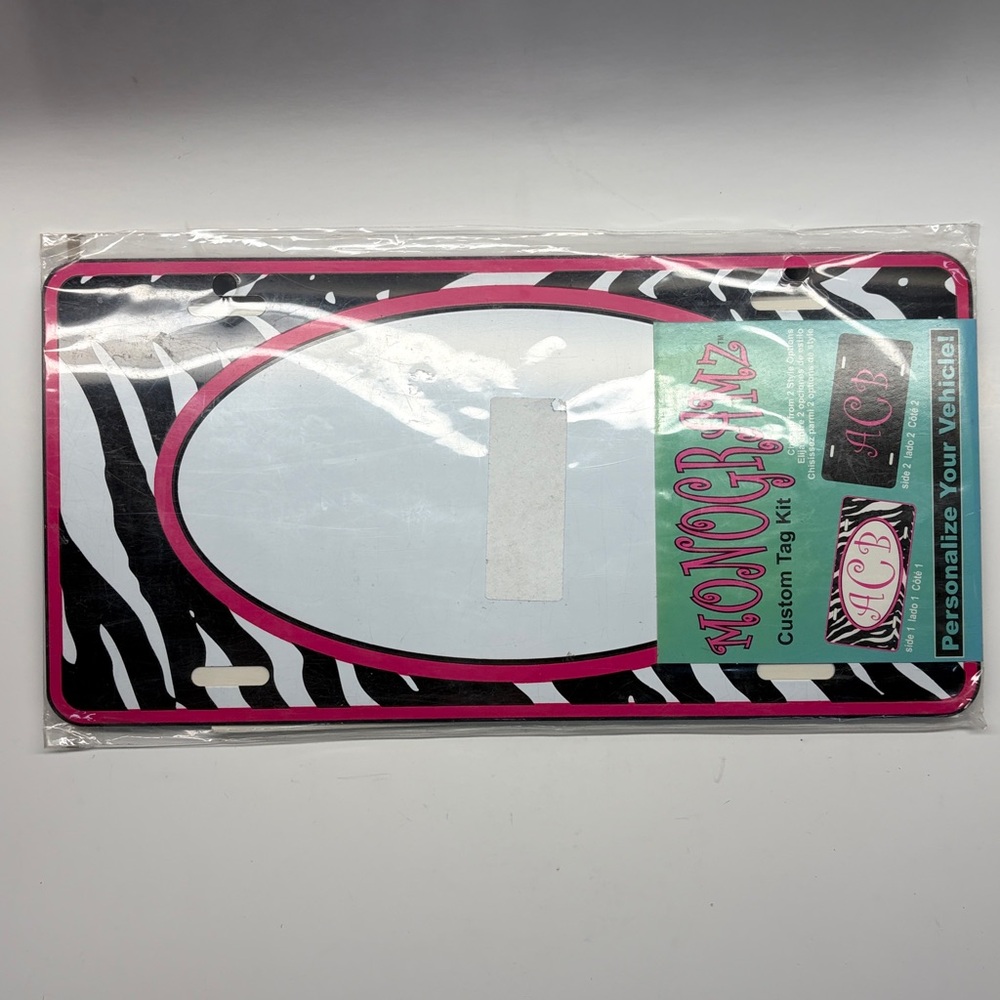 NEW Monogramz Custom Tag Kit Vanity license plate Pink & Black personalize it